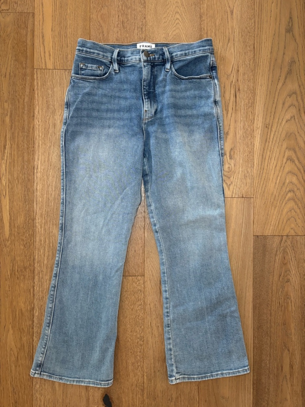 Frame Le Sylvie Kick Boot Jeans Bobbi Wash Cropped Denim Womens 29 light blue - Picture 8 of 9